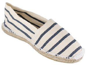 Alpargata plana yute lona beige rayas marino