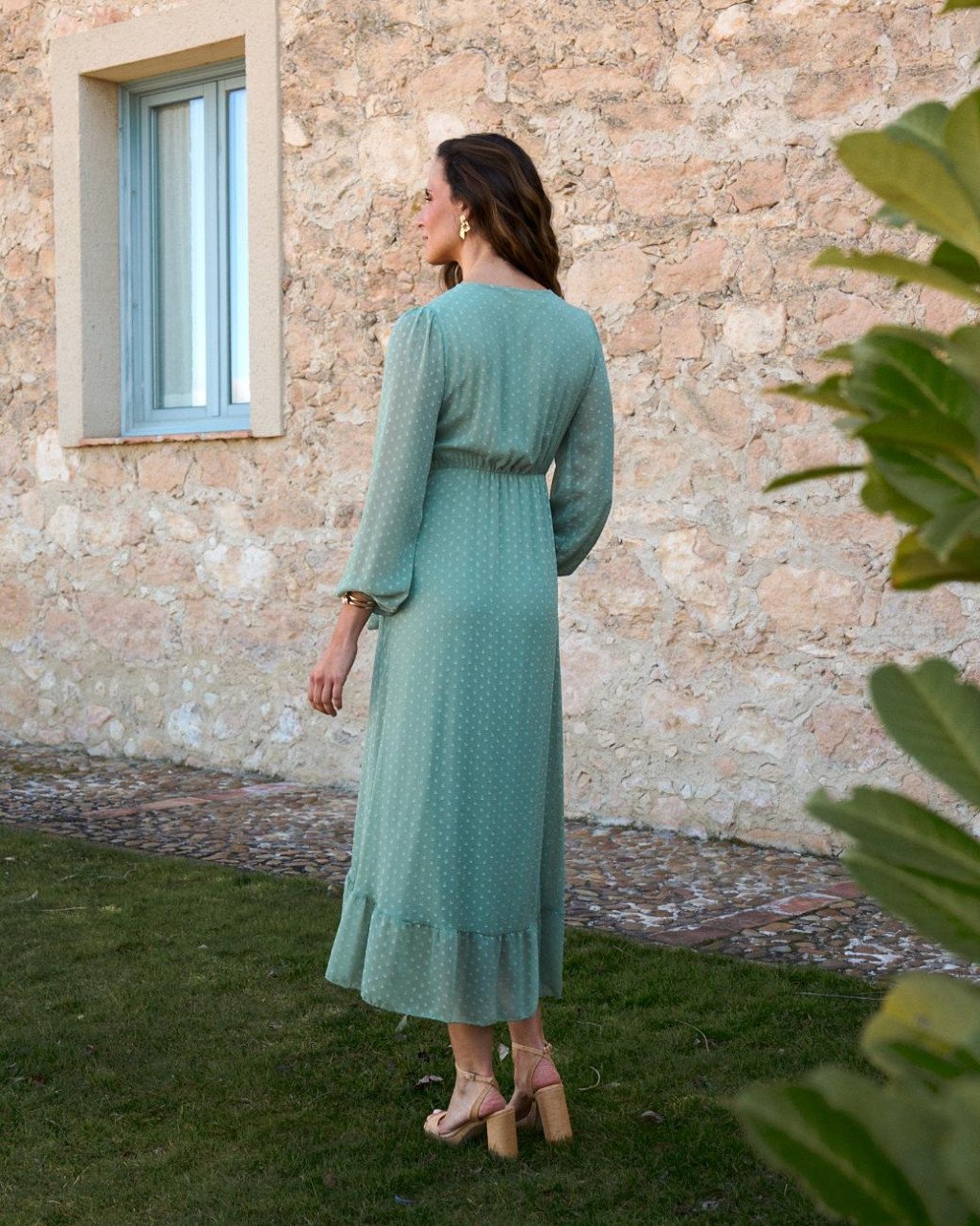 Vestido Invitada Estampado Verde Camila de Polín Et Moi - Imagen 3