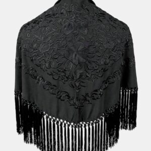 Mantoncillo crepe de seda negro bordado al tono