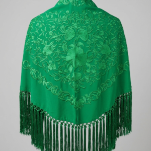 Mantoncillo crepe de seda verde Andalucía bordado al tono 