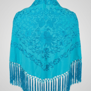 Mantoncillo crepe de seda Azul turquesa bordado al tono