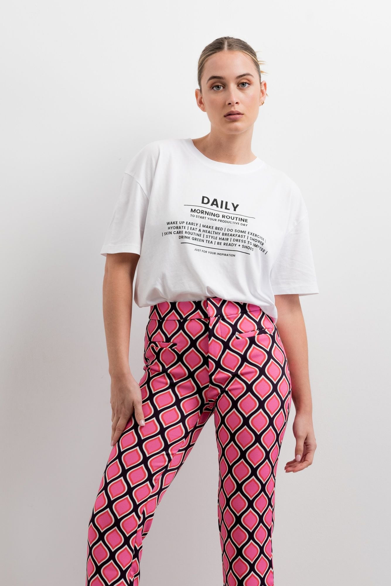 Pantalón rosa mini flare estampado de Emarola - Imagen 3