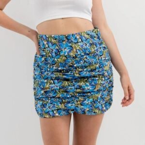 Falda-mini frunces flores azules