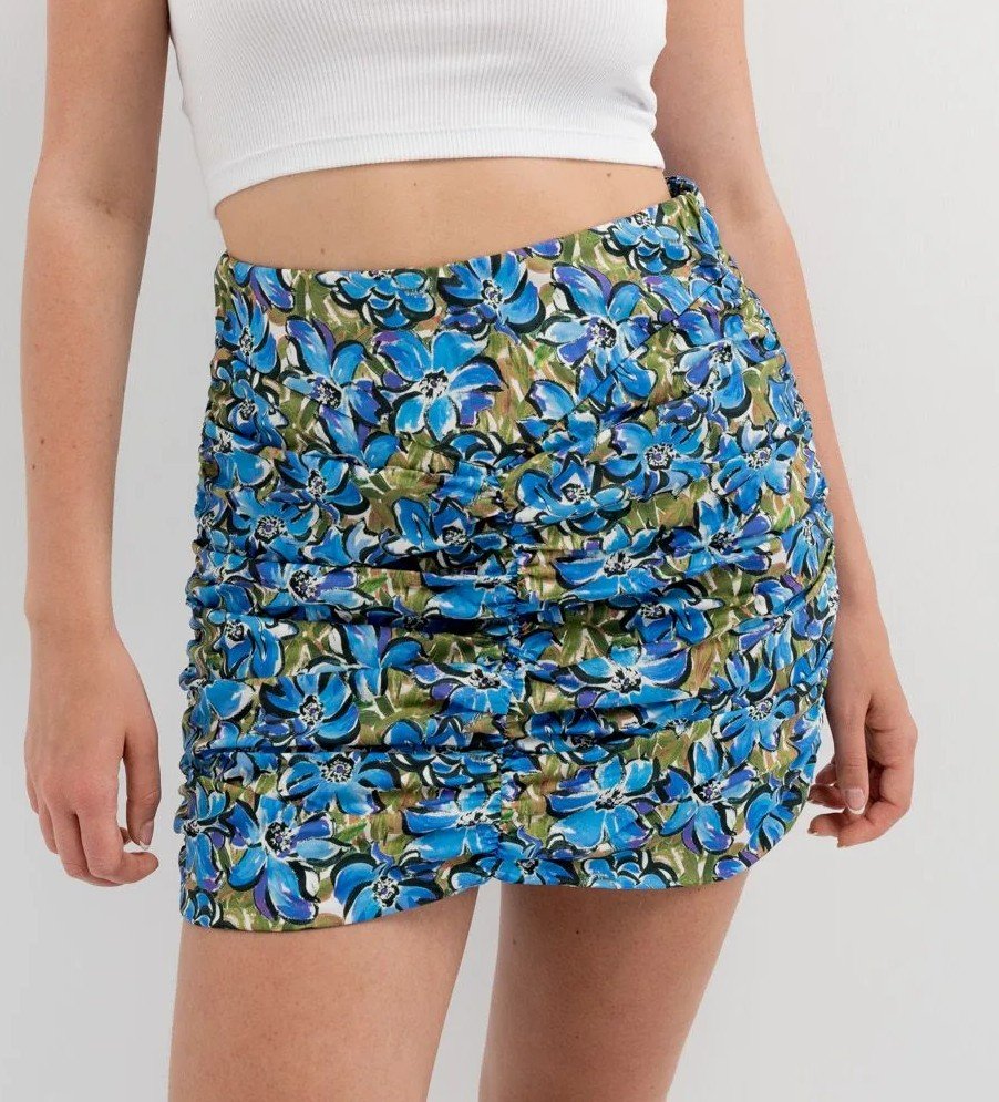 Falda-mini frunces flores azules - Imagen 2