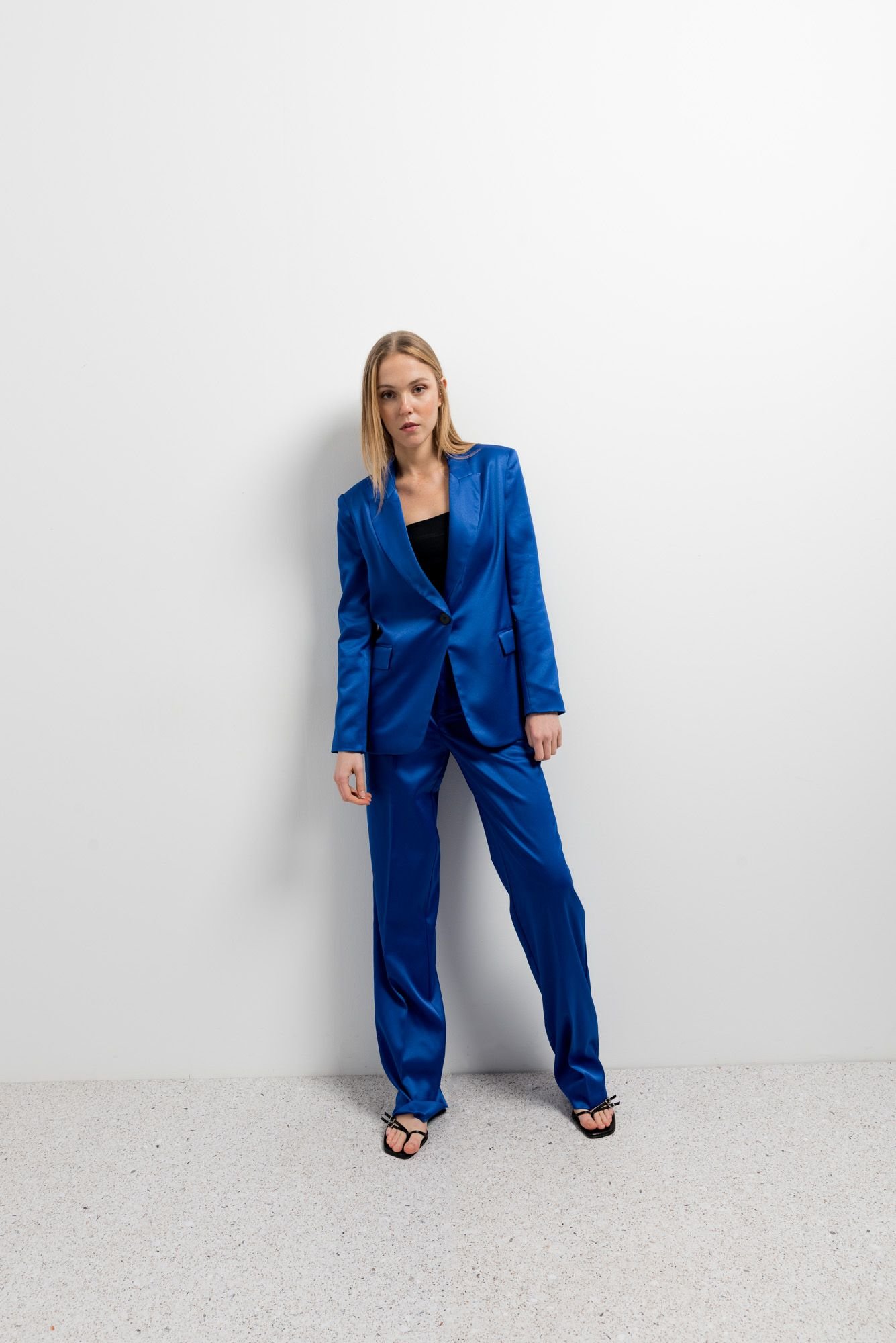 Pantalón satinado recto - Azul