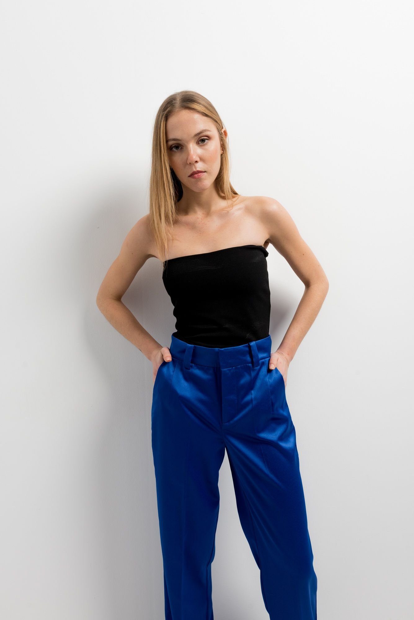 Pantalón satinado recto - Azul - Imagen 3