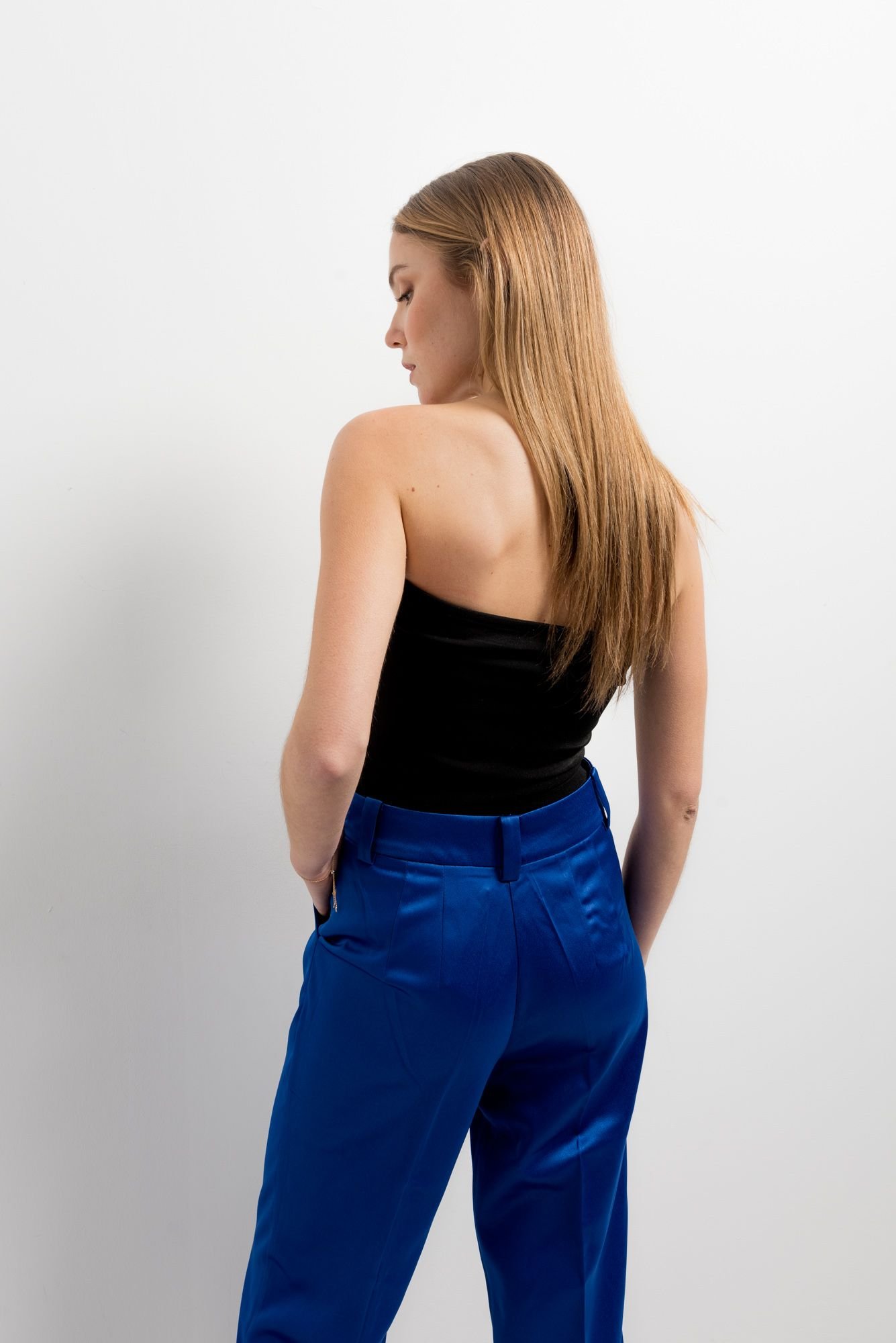 Pantalón satinado recto - Azul - Imagen 4