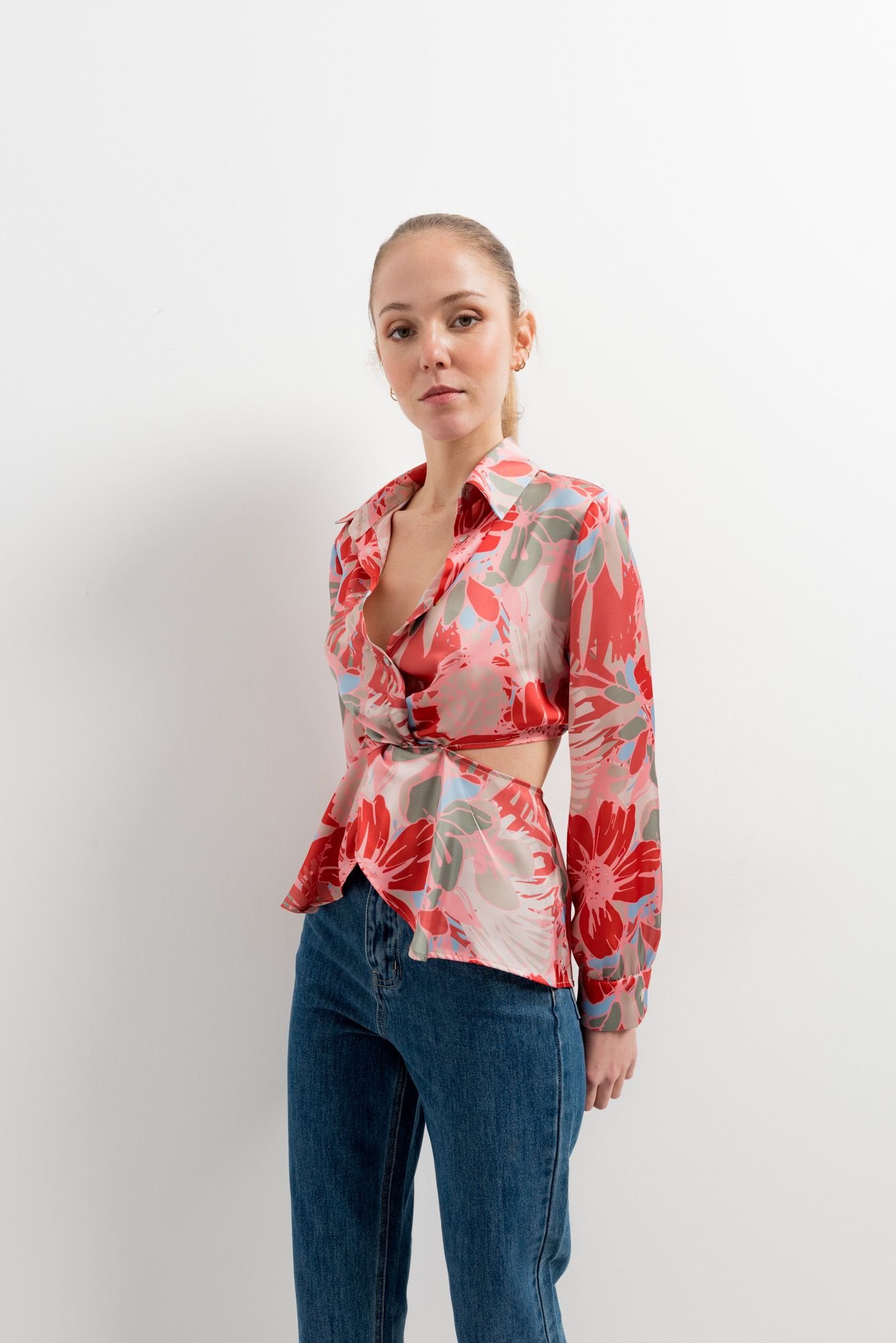 Camisa estampada recortada - Blanco - Imagen 3