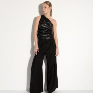 Top drapeado efecto piel - Negro