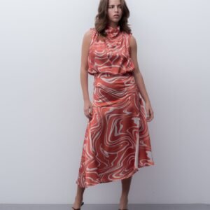 Falda midi estampada - Coral