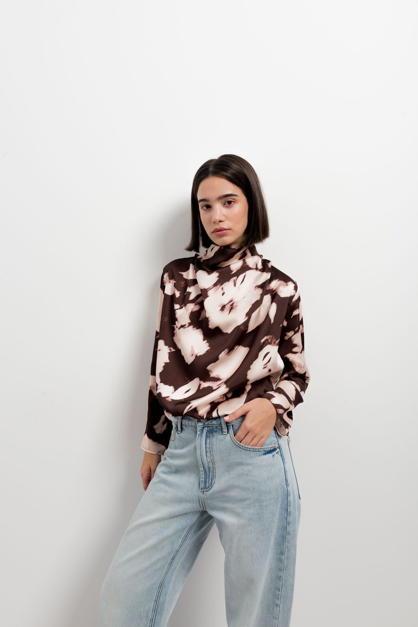 Camisa satinada mujer - Marrón - Imagen 5