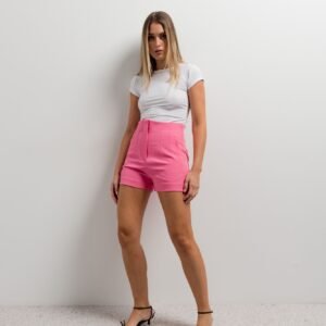 Shorts rosa tiro alto pinzas