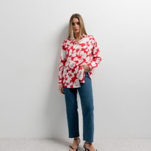Camisa satinada estampada - Rojo