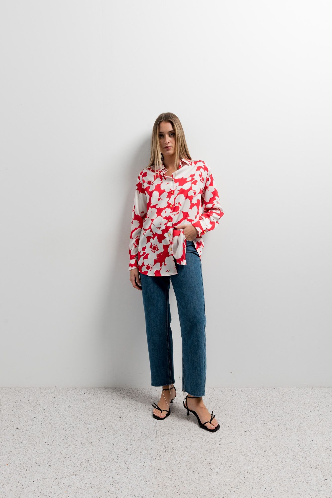 Camisa satinada estampada - Rojo