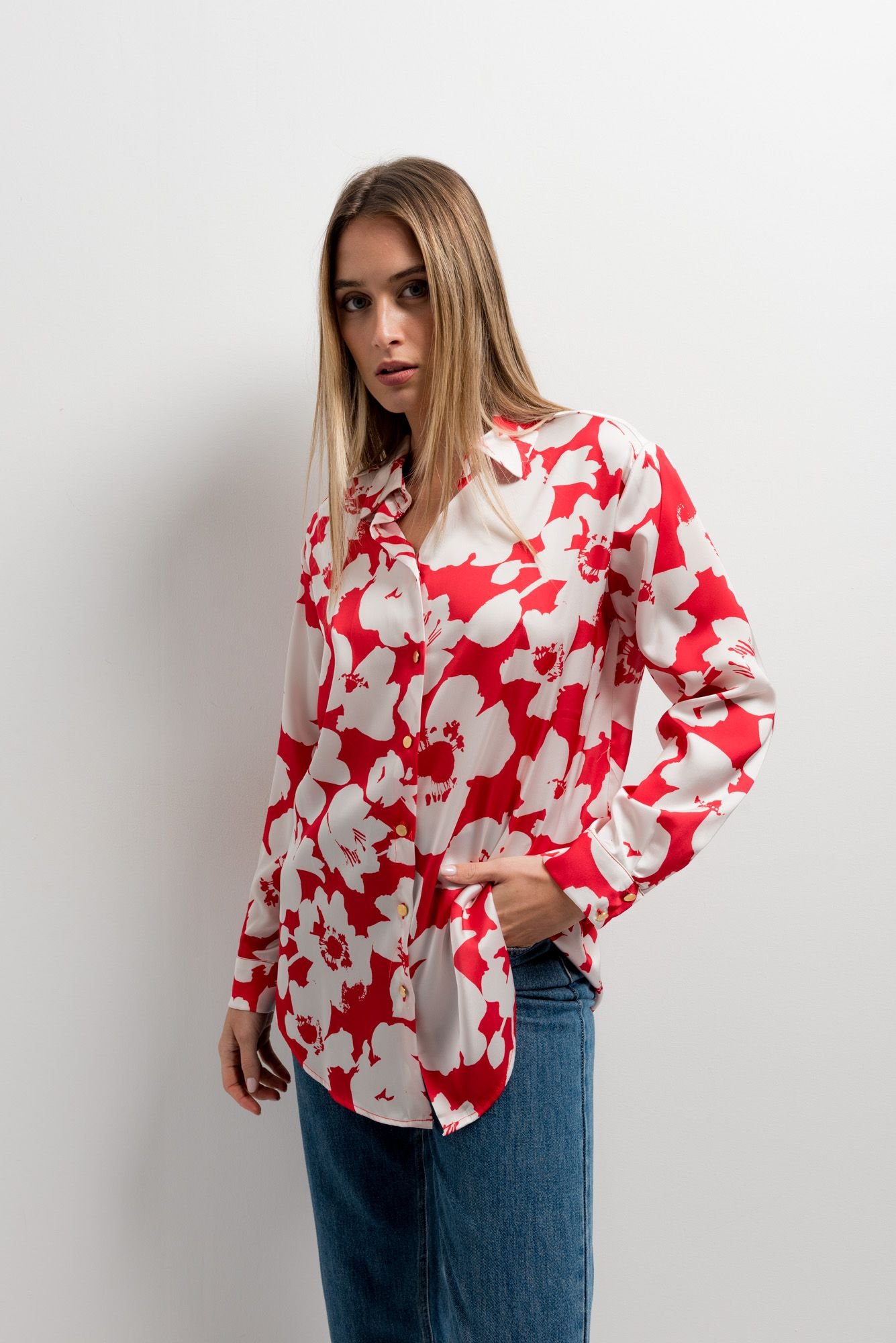 Camisa satinada estampada - Rojo - Imagen 2