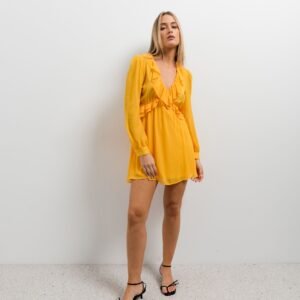 Vestido mini volantes amarillo