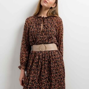 Vestido estampado cinturón - Negro