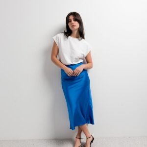 Falda midi satinada - Azul