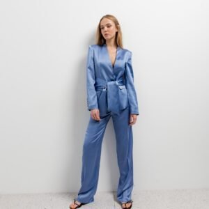 Pantalón satinado recto - Azul