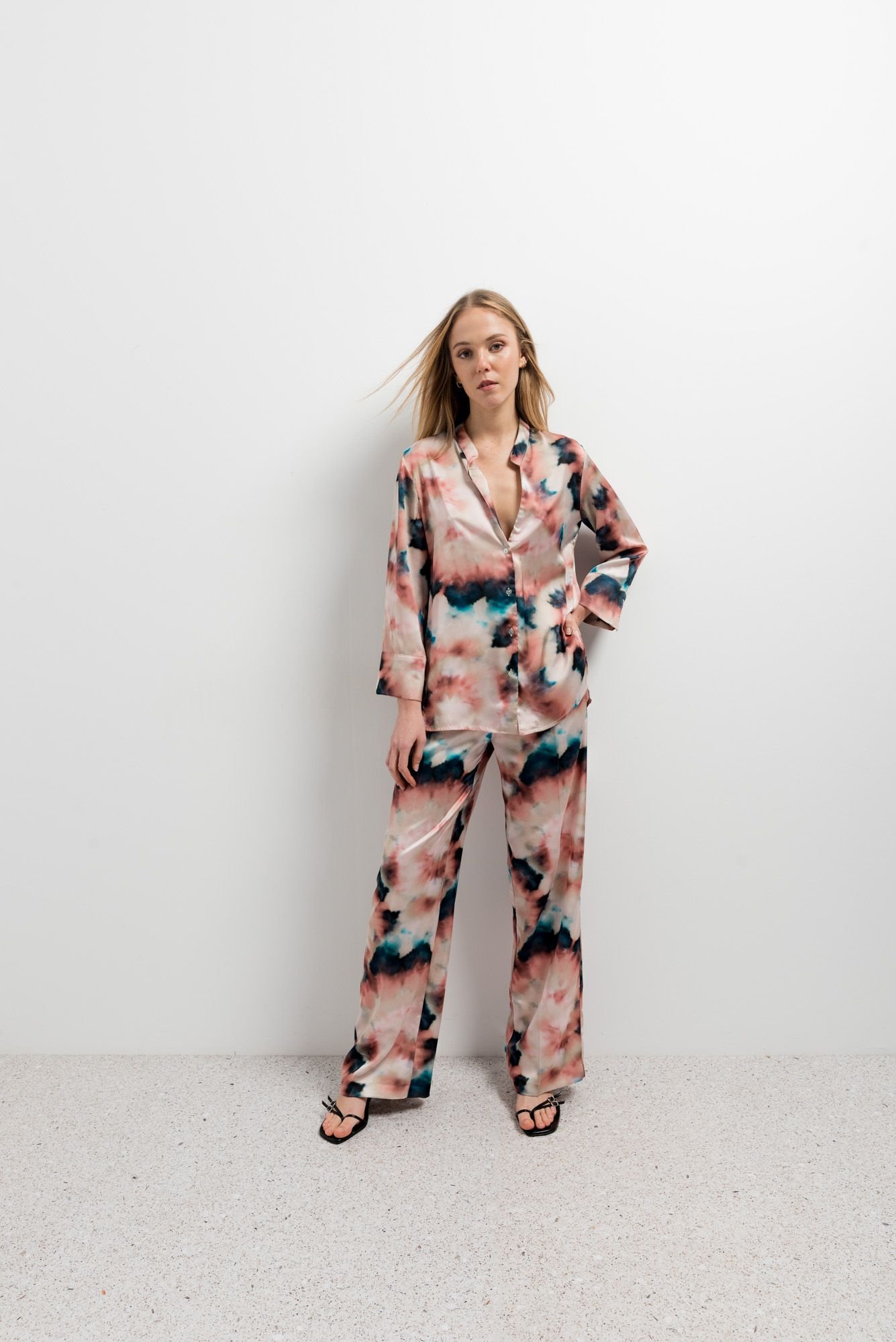 Pantalón recto estampado tie dye - Rosa