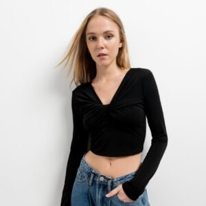 Camiseta manga larga con nudo - Negro