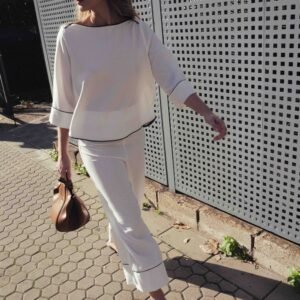 Pantalón culotte vivos contraste  - Crudo