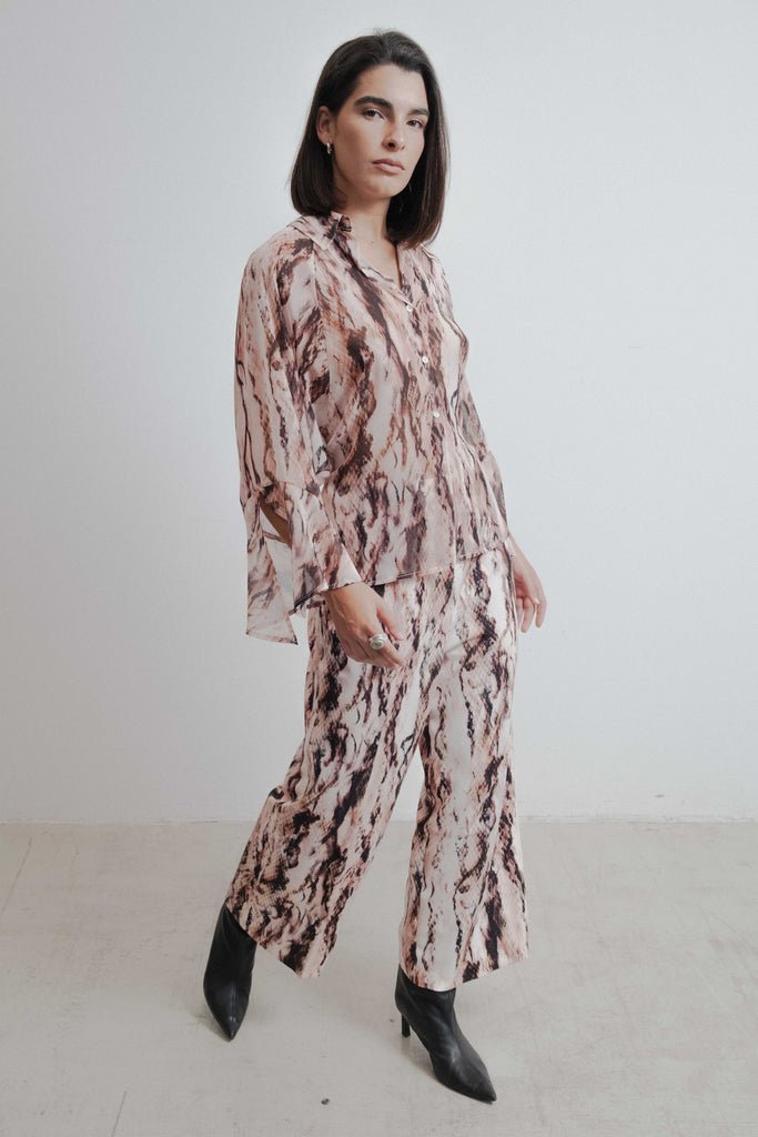 Camisa semitransparente estampada - Rosa