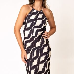 Vestido midi halter estampado - Negro