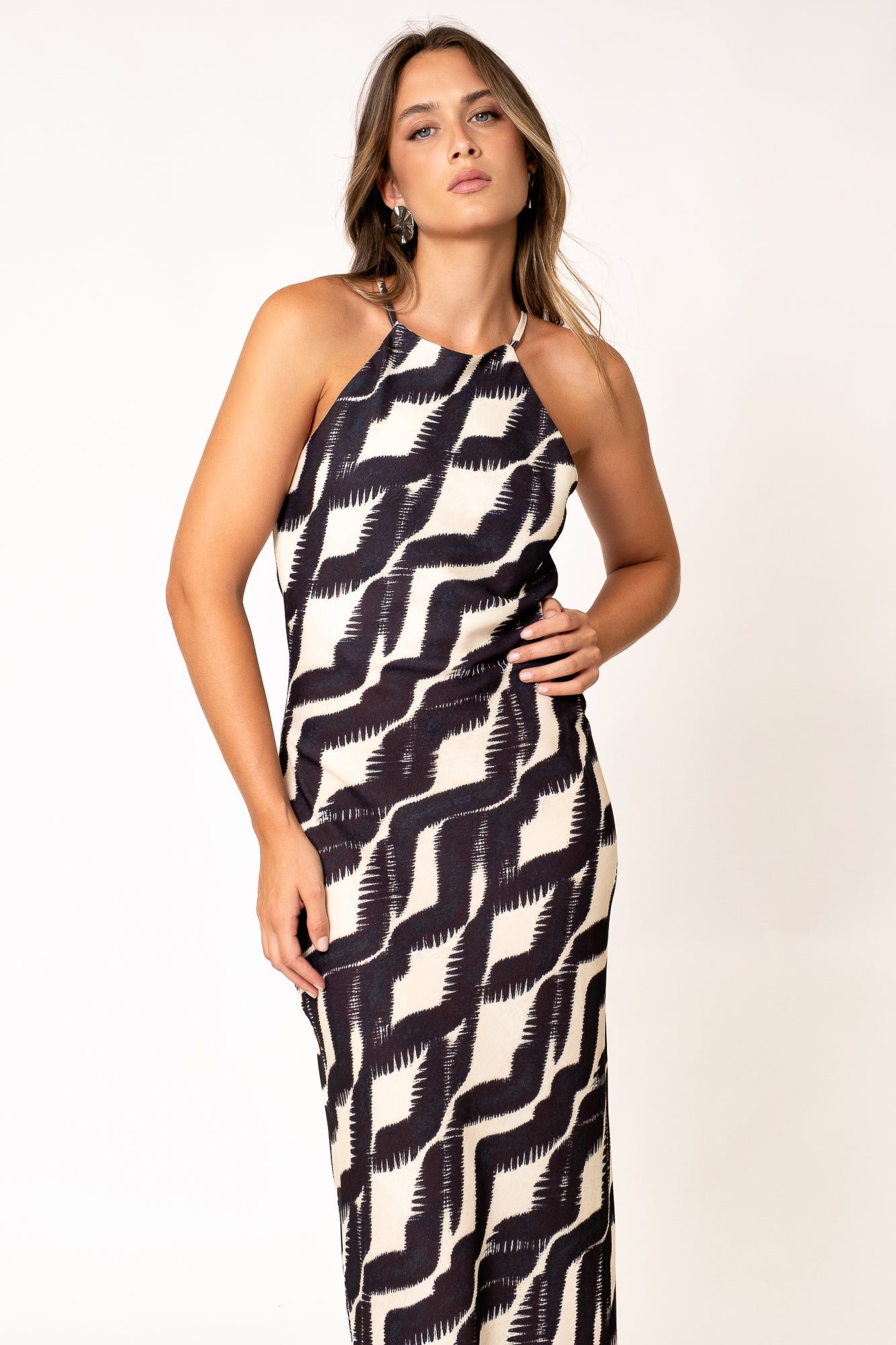 Vestido midi halter estampado - Negro