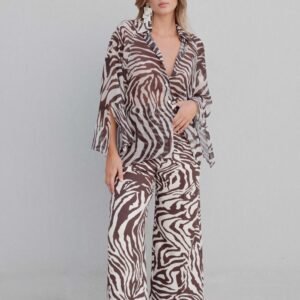 Pantalón culotte estampado - Beige