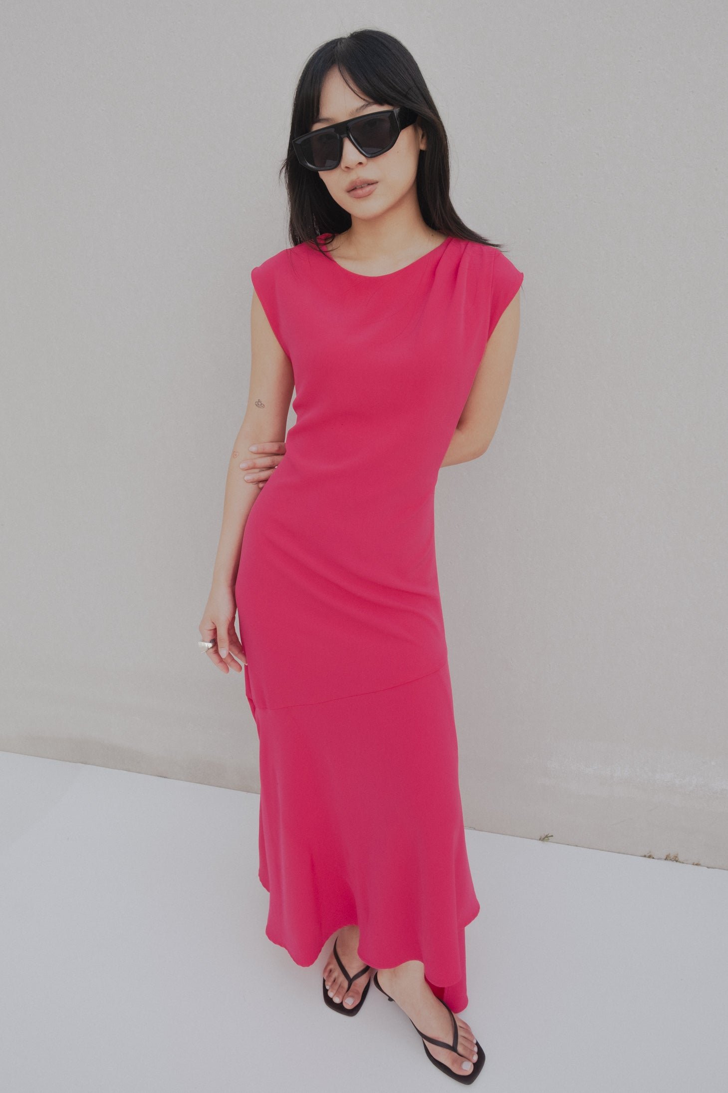 Vestido midi asimétrico - Rojo