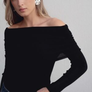 Jersey punto hombros descubiertos - Negro
