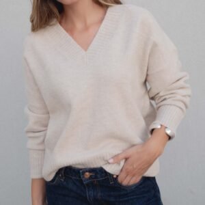Jersey oversize escote pico - Beige