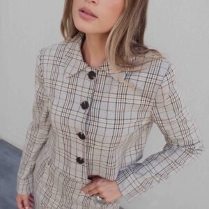 Chaqueta cropped cuadros - Beige