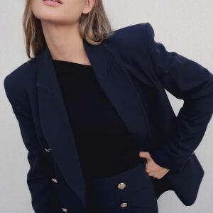 Falda midi botones dorados - Marino