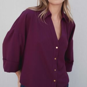 Camisa manga vuelta burdeos