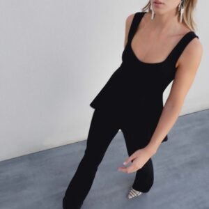 Pantalón flare punto - Negro