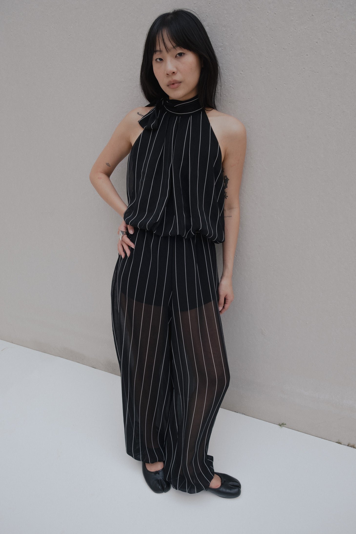 Pantalón bombacho rayas - Negro
