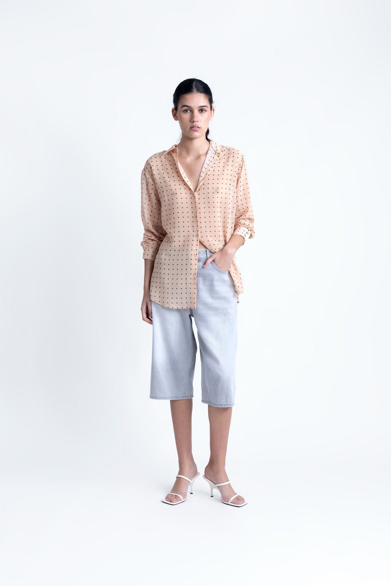 Camisa estampada semitransparente - Beige - Imagen 2