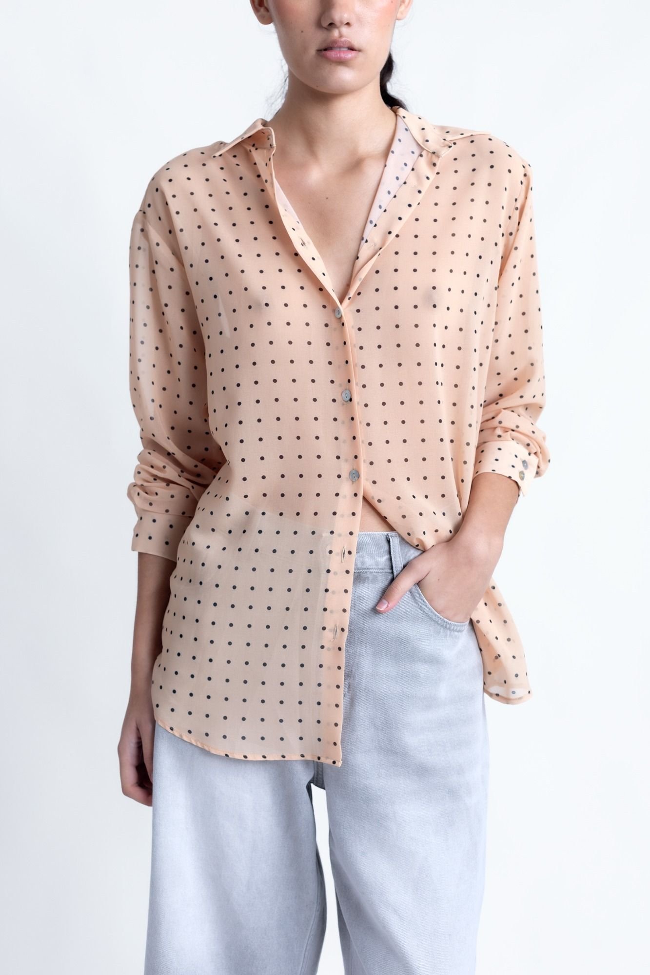 Camisa estampada semitransparente - Beige - Imagen 3