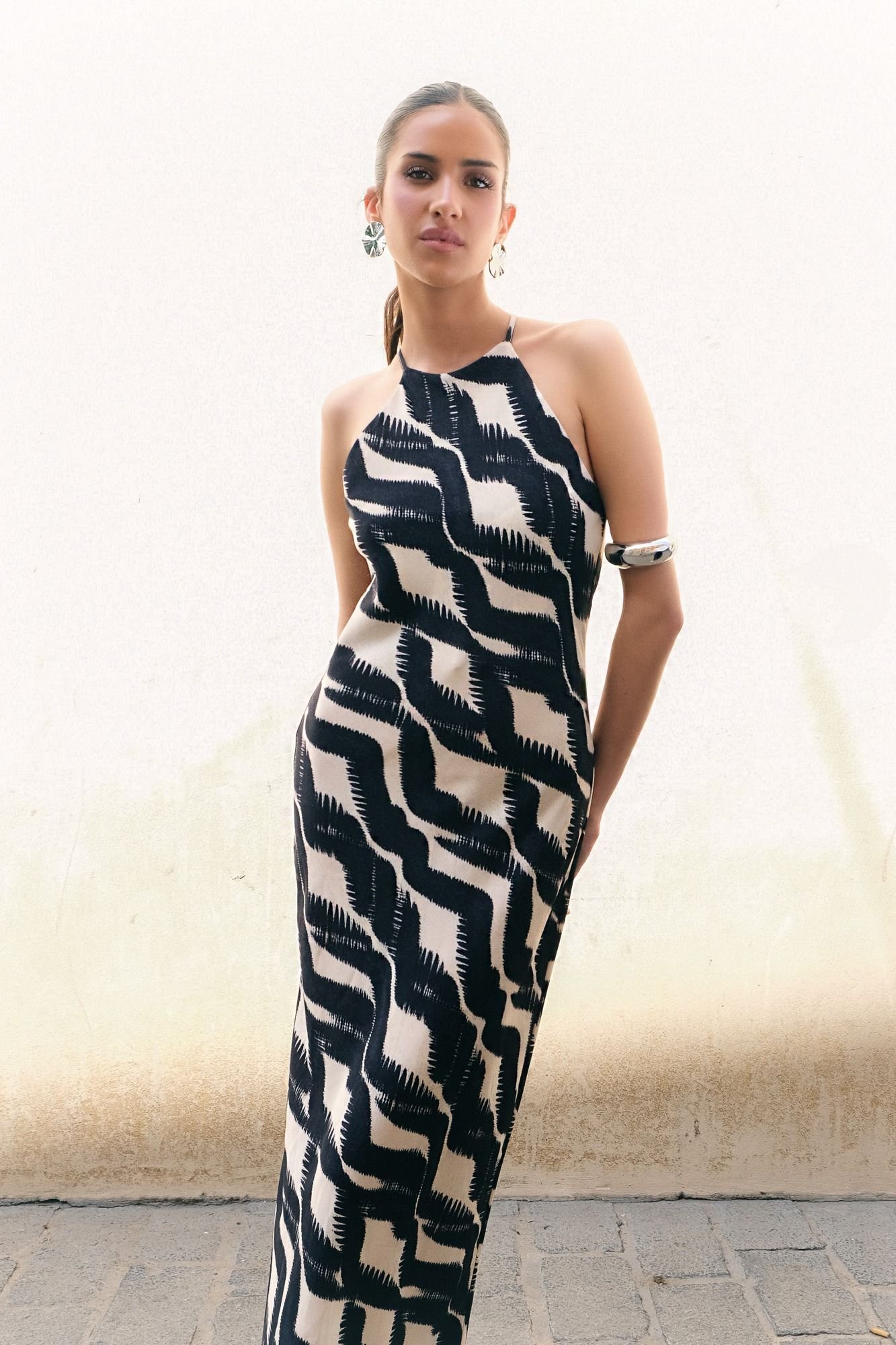 Vestido midi halter estampado - Negro - Imagen 7