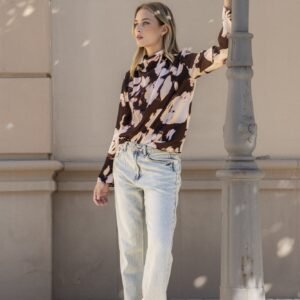 Camisa satinada mujer - Marrón