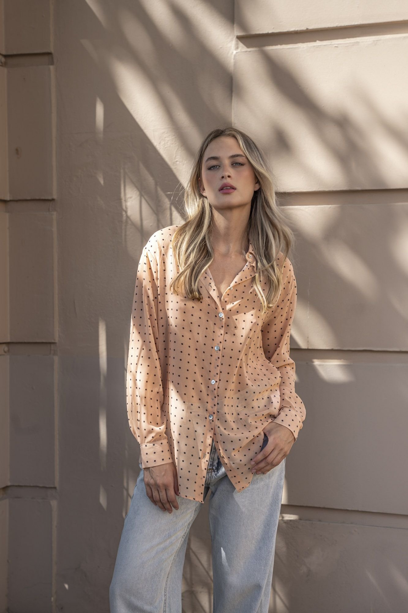Camisa estampada semitransparente - Beige - Imagen 6