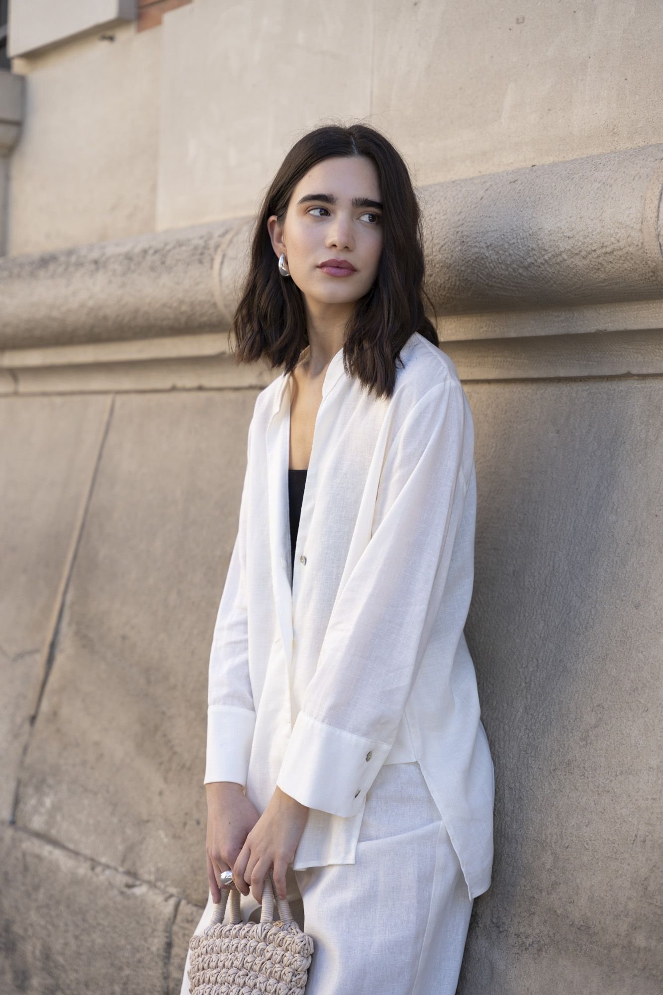 Camisa cuello mao con lino color crudo - Imagen 5