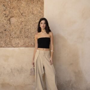 Pantalón oversize con lino - Beige
