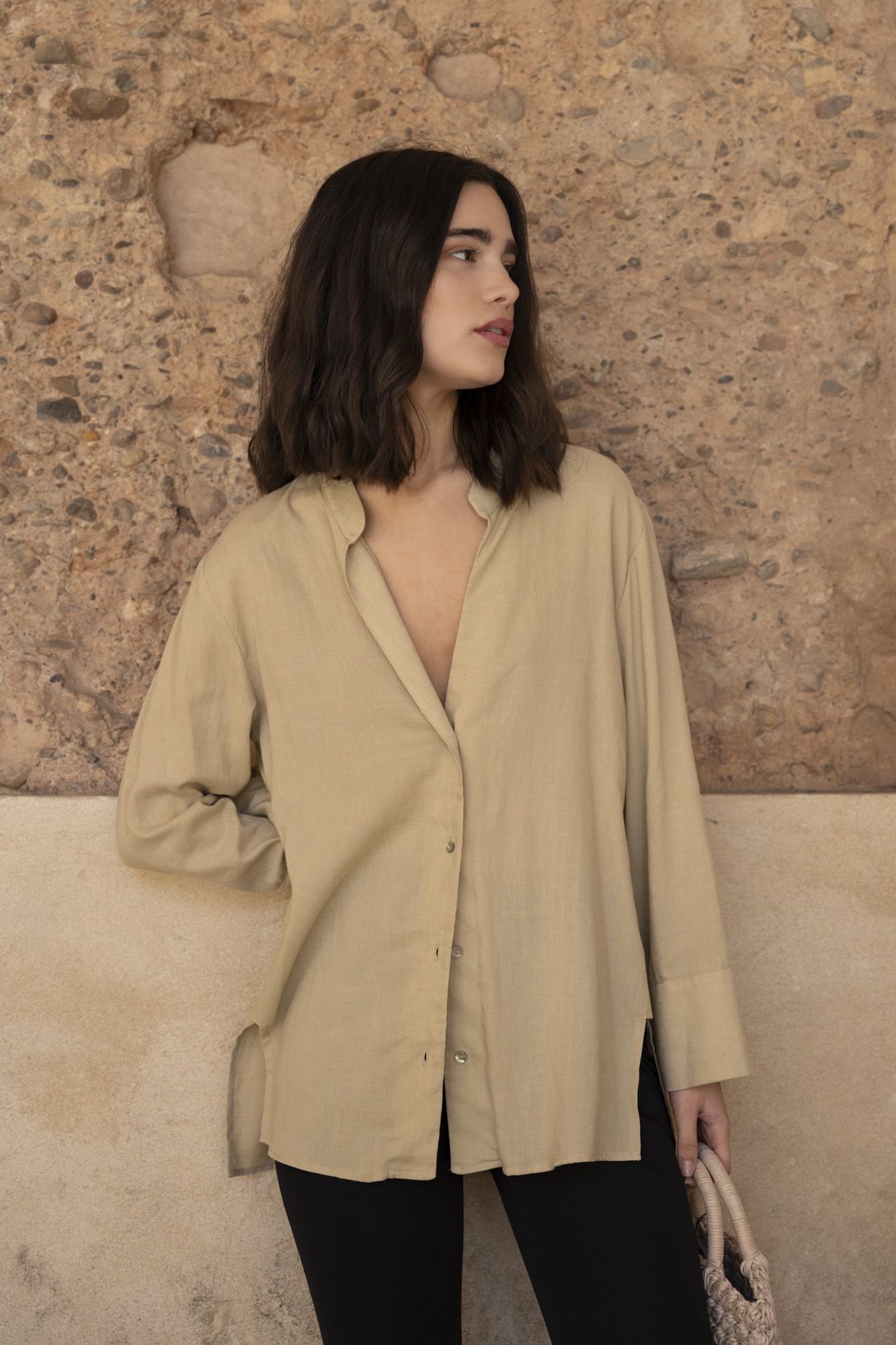 Camisa lino beige