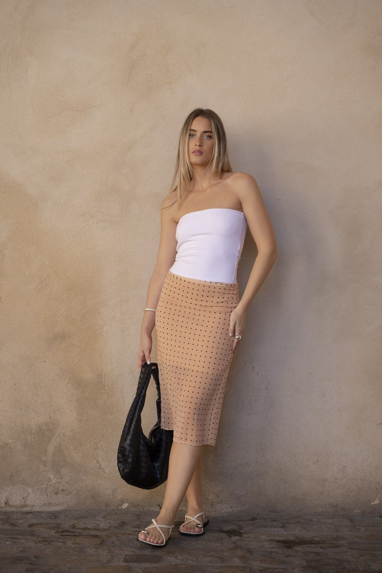 Falda estampada midi - Beige