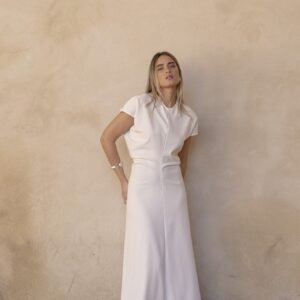 Vestido midi frunces - Crudo