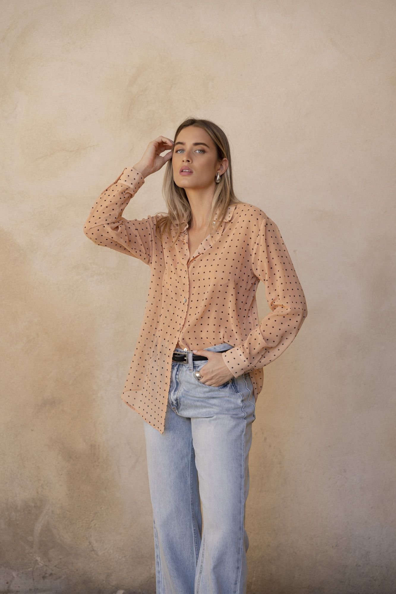 Camisa estampada semitransparente - Beige
