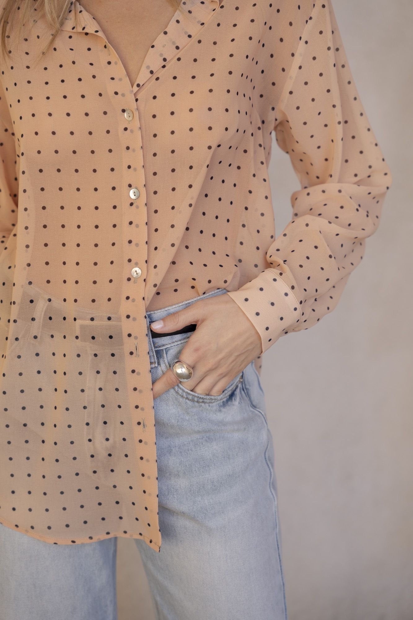 Camisa estampada semitransparente - Beige - Imagen 8